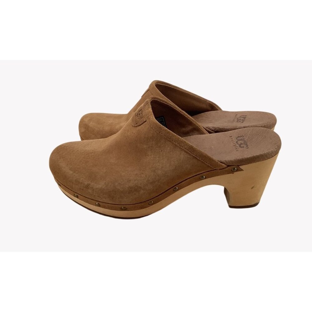 UGG JUDI CHESTNUT SUEDE / WOOL 2.75" CLOG PLATFORM HEELS SIZE US 6 WOMEN - Picture 1 of 8